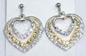 fashion heart shape earrings with gold and silver stone decor