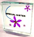wholesale glass decor with words "SPECIAL SISTER" and purple flower pattern 