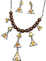 wholesale jewelryset with yellow stone embedded at the center of the hanging trangle, necklace match with earrings