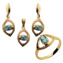 fashion jewelryset with blue cz stone decor in eye shape, earrings match with ring