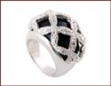 sterling silver ring with black cz stone and cross pattern design