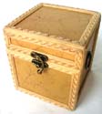 cube shaped basket with a lock in the front made with bamboo