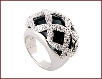 Clear cz web holding a black oxyn ring from online china manufacturer import